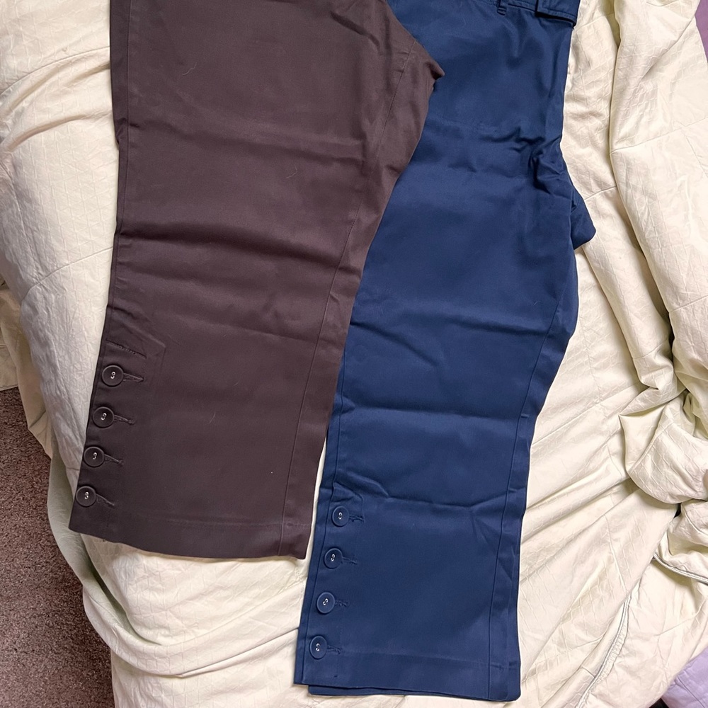 Capri Venezia cotton summer pants 1-blue 1-brown with button embellishment sz 18
